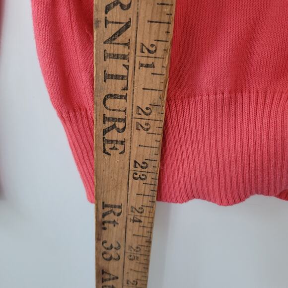 J.Crew Women’s Medium Sweater Coral Pink V-Neck Pullover 100% Cotton Long Sleeve - Picture 4 of 7
